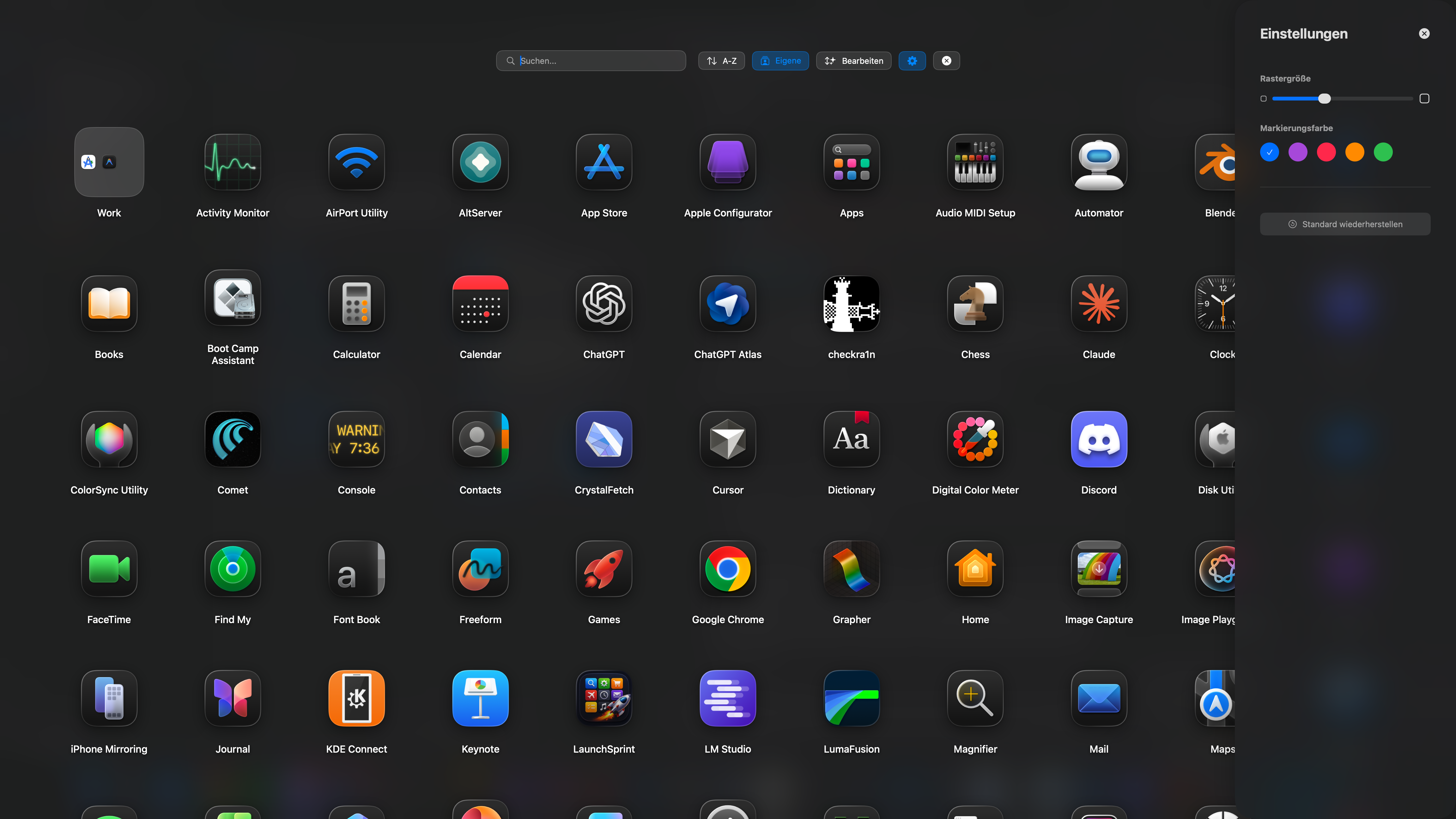 LaunchSprint Fullscreen-Grid mit Einstellungen